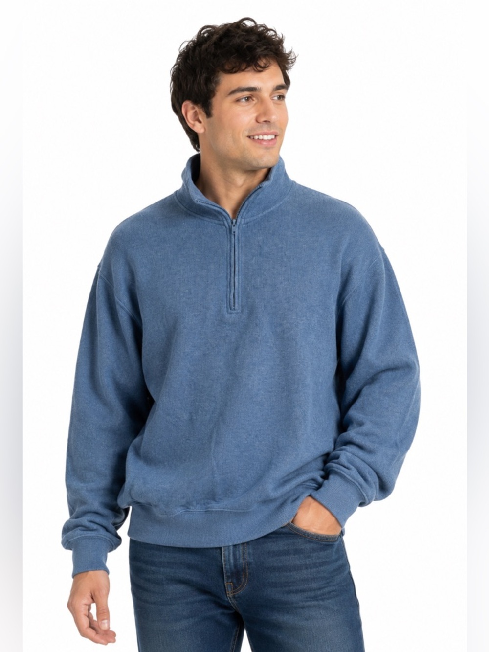 Orvis Men Blue Zip Up Sweater Large Outdoor Classic Layering Comfortcore